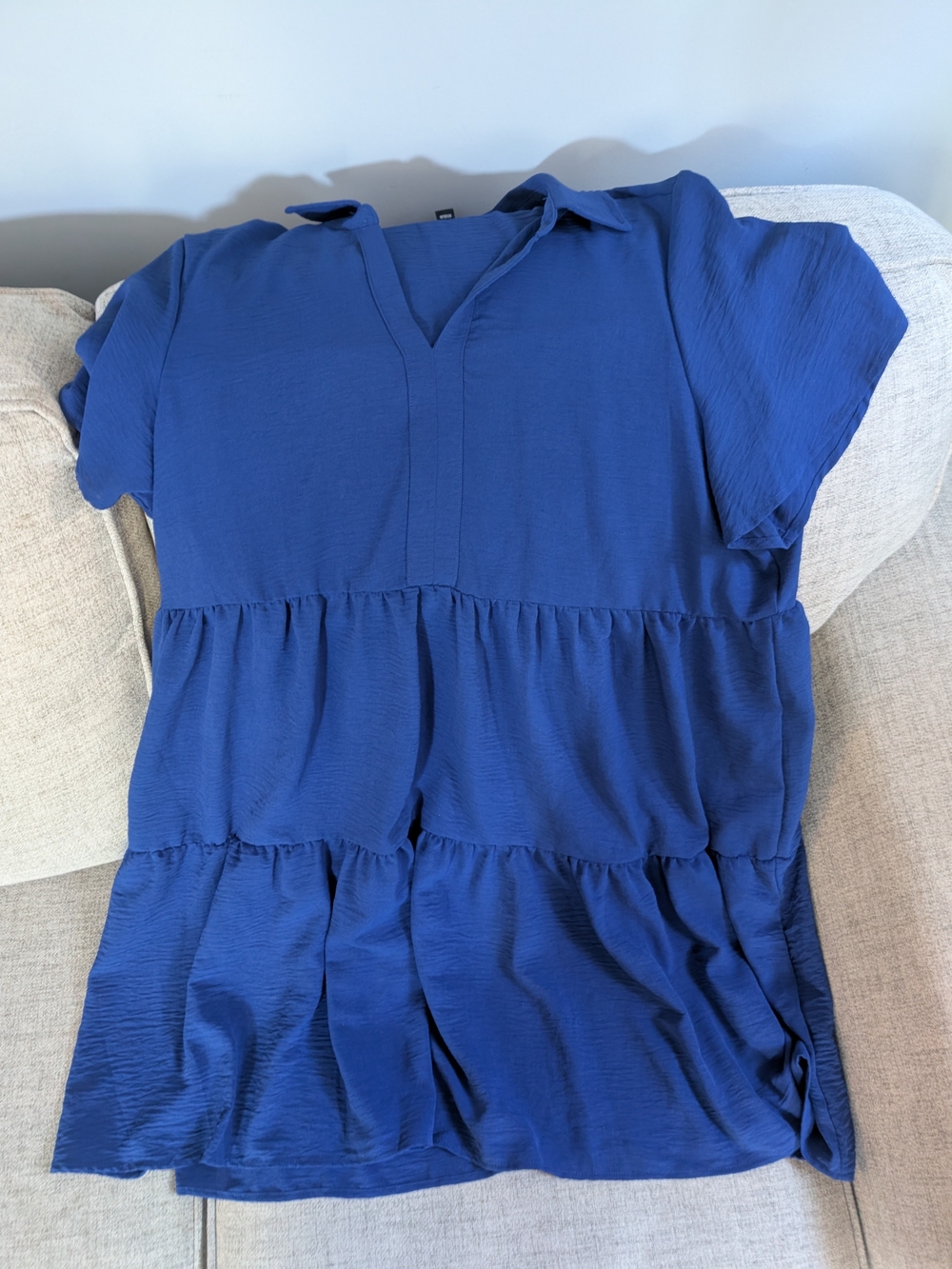 Blue Tiered Short-Sleeve Women’s Dress